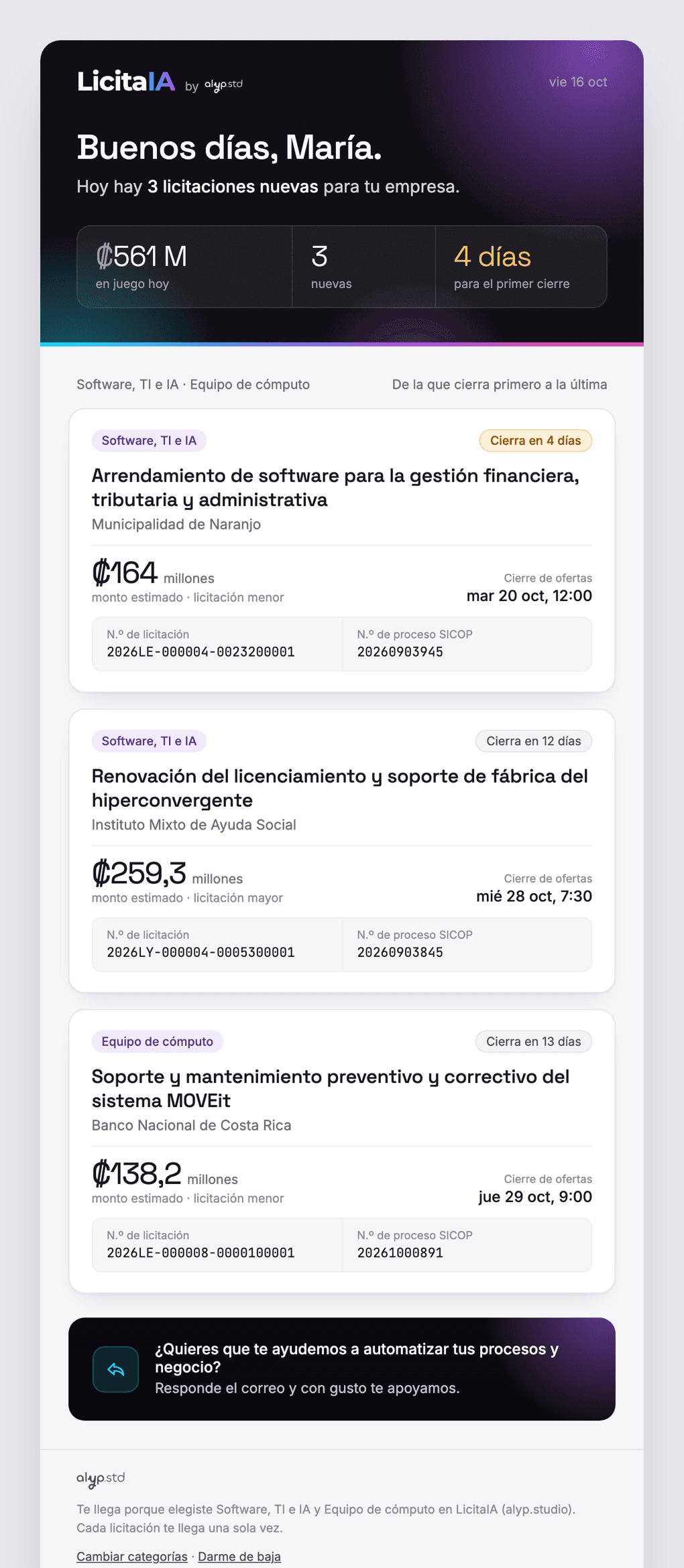 En tu correo, el detalle